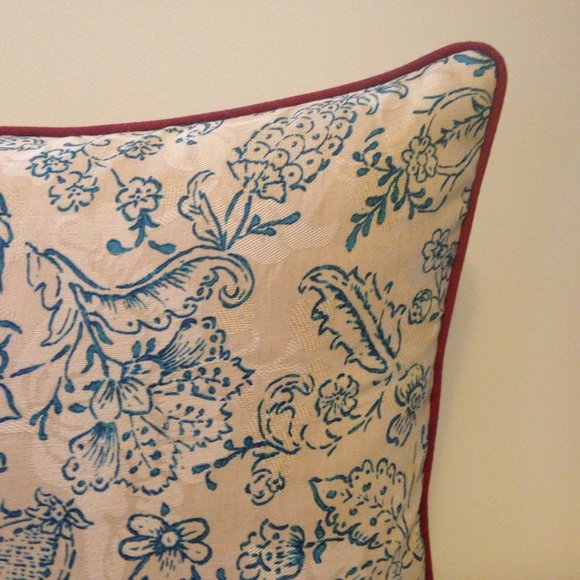 Shabby Chic, Red/Blue and Tan, Pillow Cover, Square 20" x 20" - Picture 2 of 3